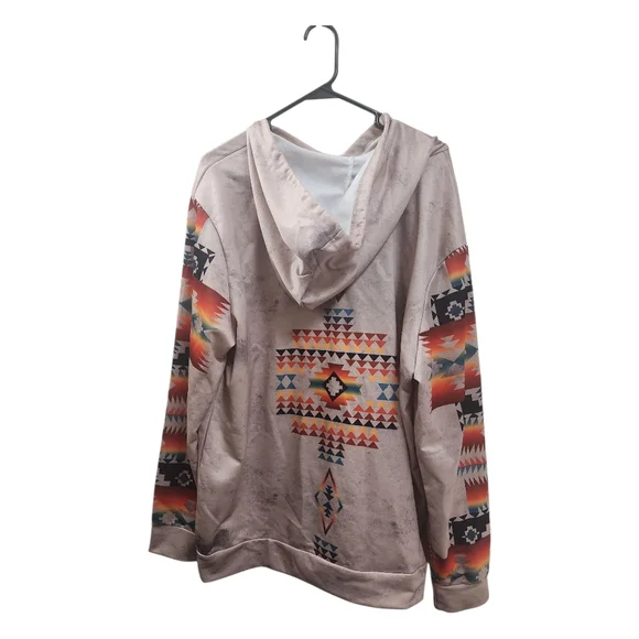 NWOT Men's Southwestern Aztec Native Tribal Geometric Distressed Hoodie Size XXL - Picture 2 of 14